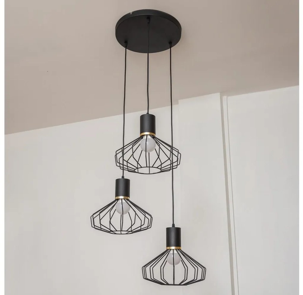 Pendul pe cablu SOLANO 3xE27/15W/230V negru/auriu