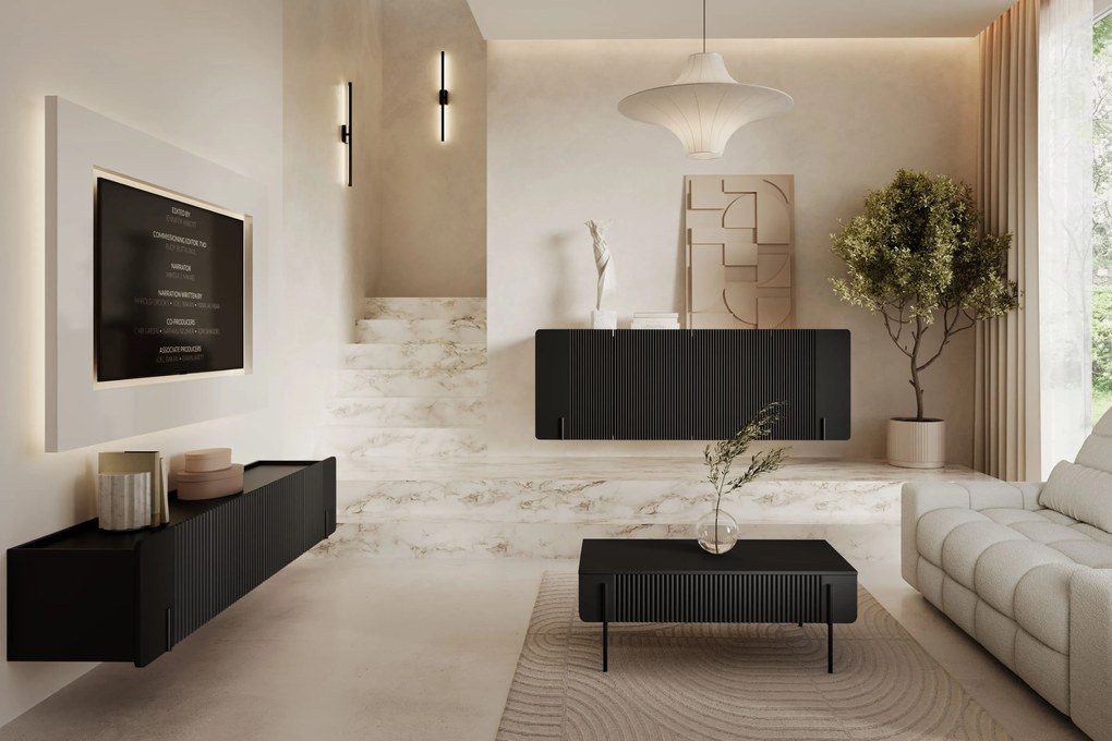 Comodă suspendată cu patru uși Malmi 200 cm - negru mat / negru