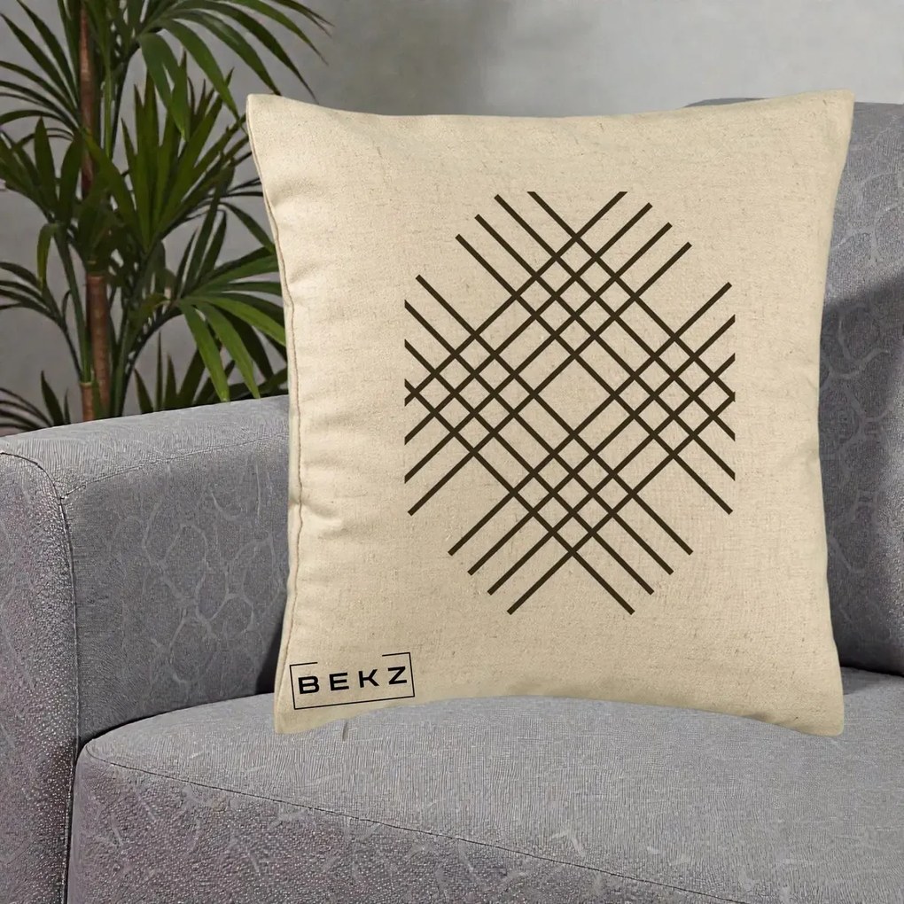 Perna Decorativa Geometric Grid, 40x40 cm, Bej, Husa Detasabila, Perna Inclusa, BEKZ®