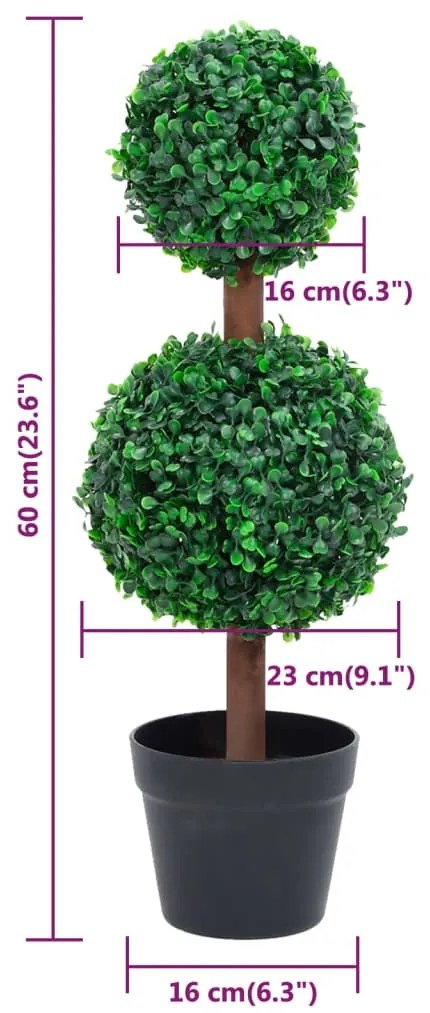 Planta artificiala cimisir cu ghiveci, verde, 60cm, forma minge 1, 16 x 60 cm