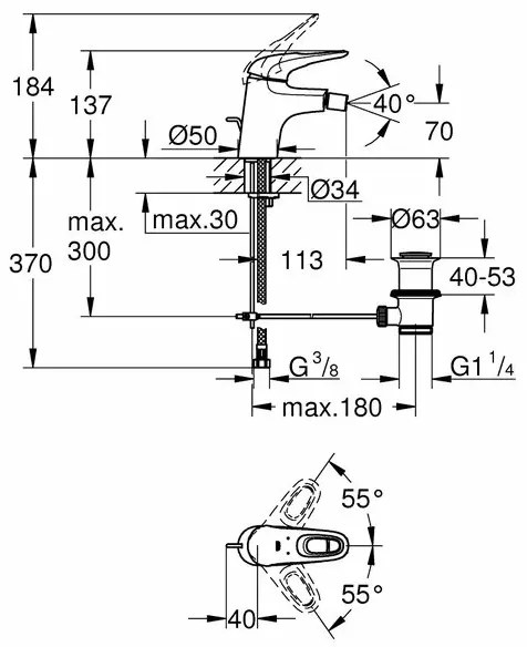 Baterie bideu Grohe Eurostyle New S alb maner loop