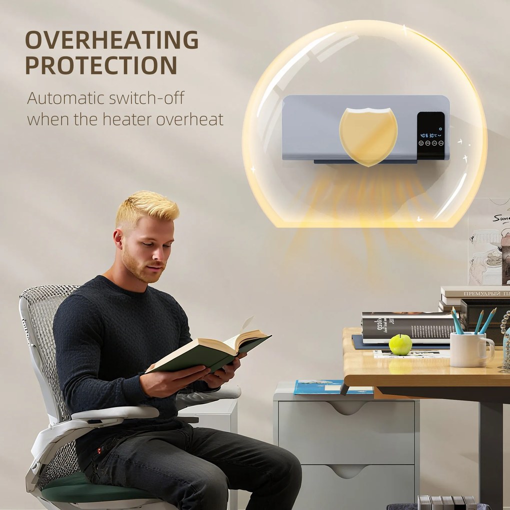 HOMCOM Ventilator Termic de Perete cu Temporizator 12h și 2 Moduri Gri | Aosom Romania