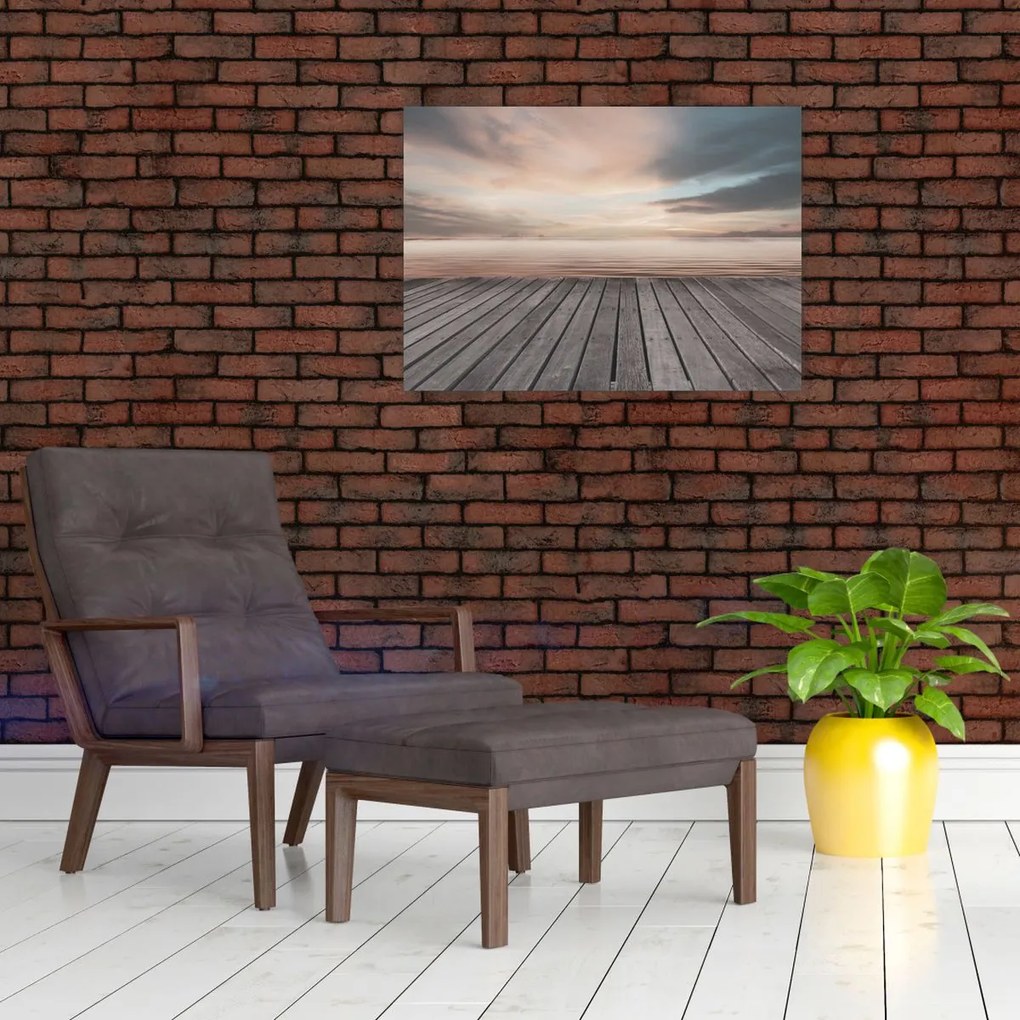 Tablou pe sticlă - Pier la apus de soare (70x50 cm)