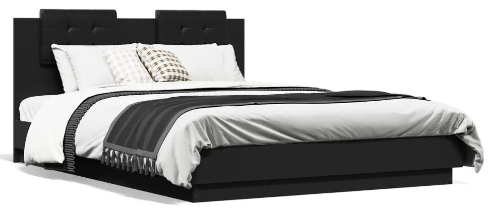 3209913 vidaXL Cadru de pat cu tăblie, negru, 150x200 cm, lemn prelucrat
