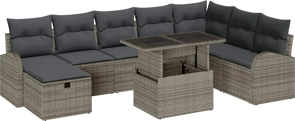 vidaXL Set de canapele pentru grădină cu pernă 9 pcs Gri Rattan poli