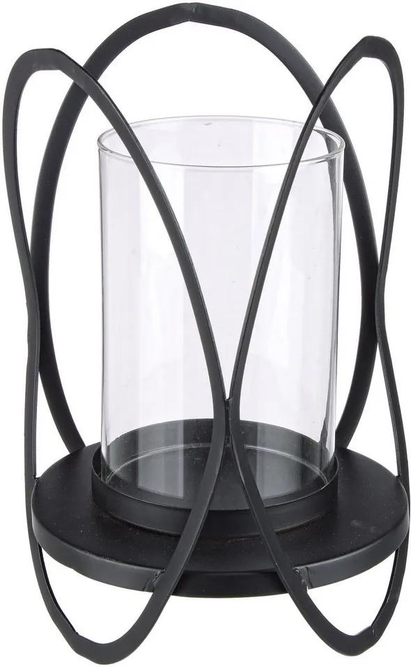Suport lumanare metal negru sticla Adhira Ø 19.5 cm x 39 h