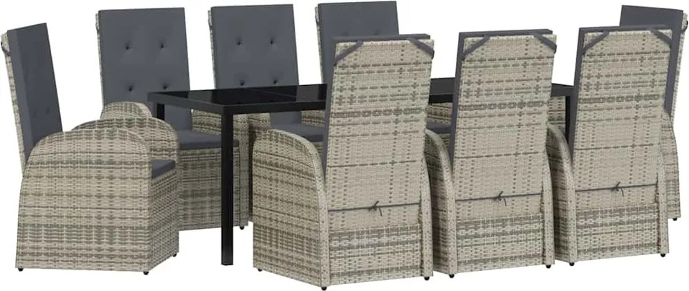 vidaXL Set de masă pentru grădină cu pernă 9 pcs Gri poliratan