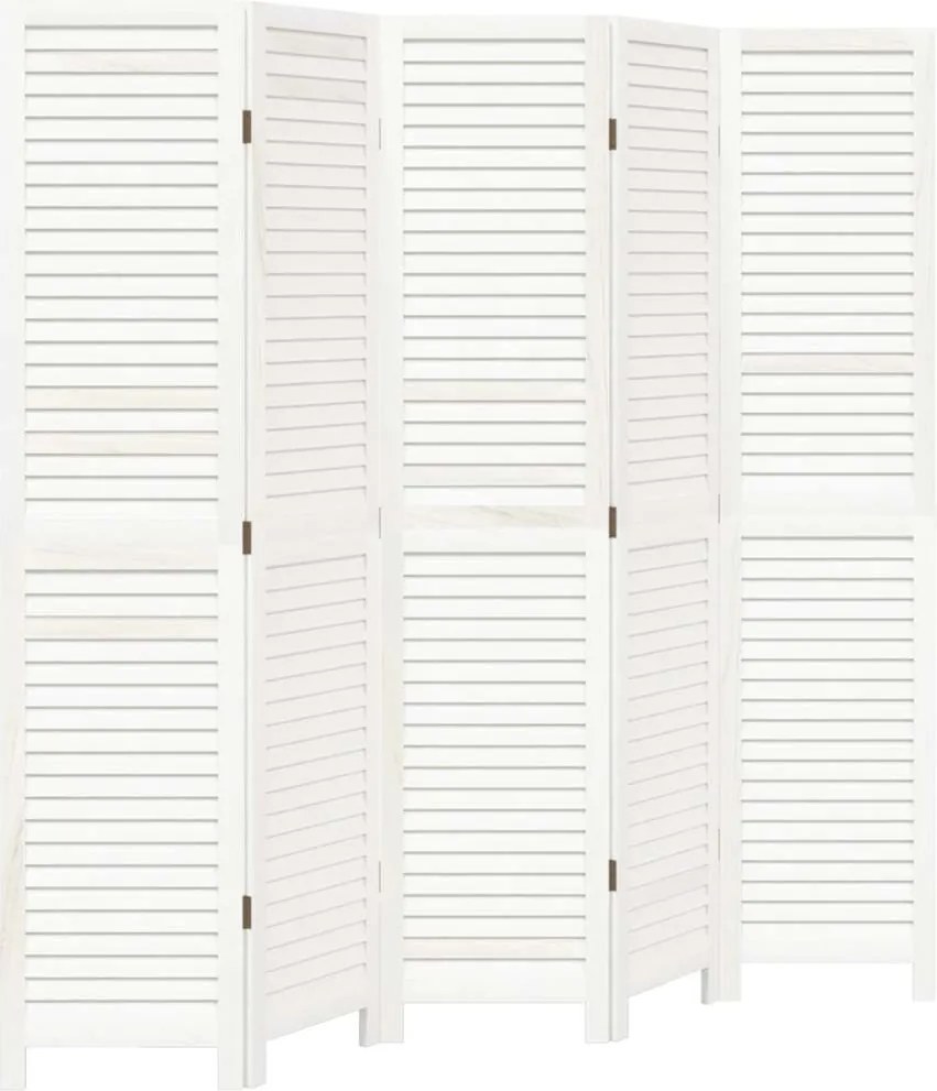 vidaXL Paravan cameră 5 panouri, alb, lemn masiv paulownia