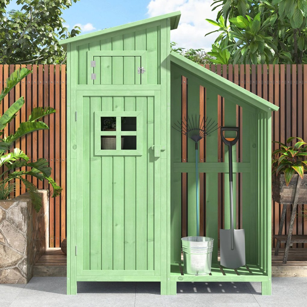 Dulap de grădină cu 2 rafturi, magazie de unelte cu spațiu mare de depozitare, 124 × 46 × 174 cm, Verde