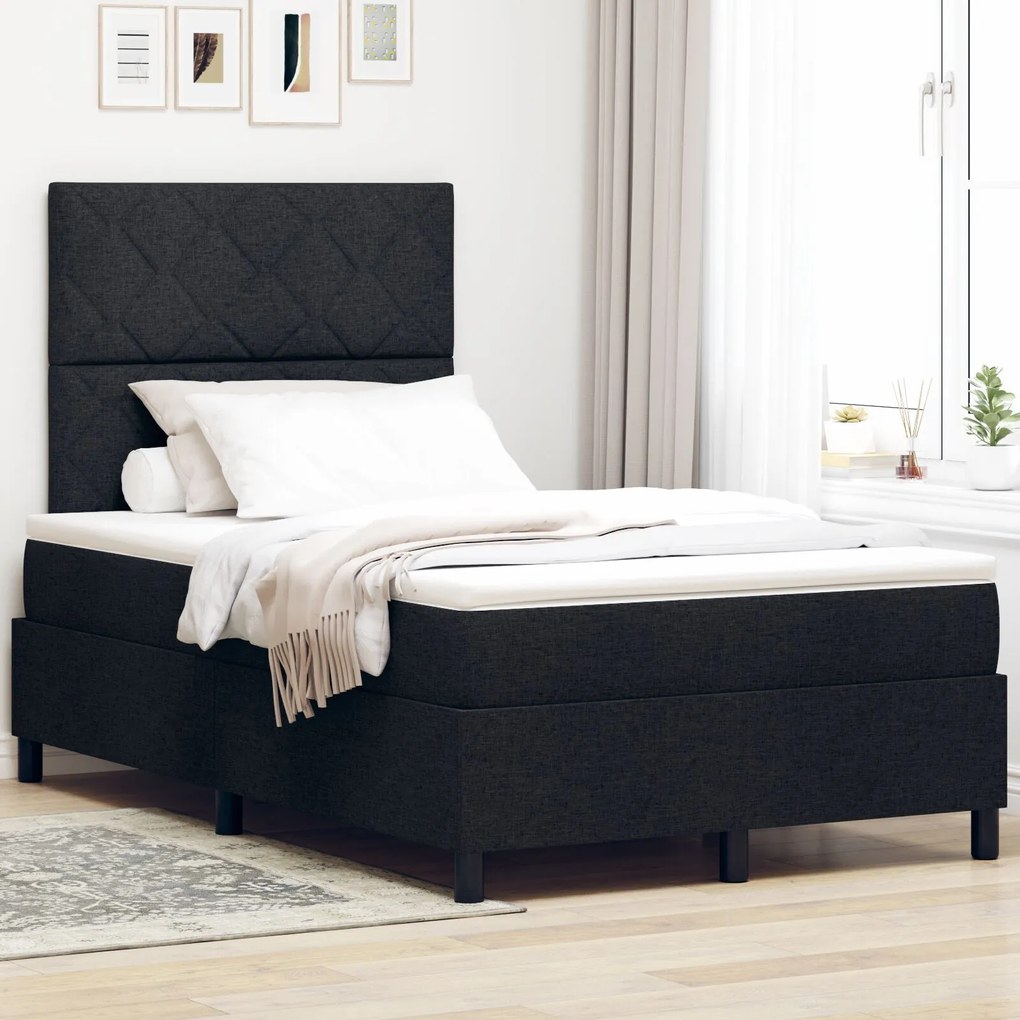vidaXL Pat cu saltea cu arcuri și LED - Negru 120 x 200 cm Cadru din țesătură