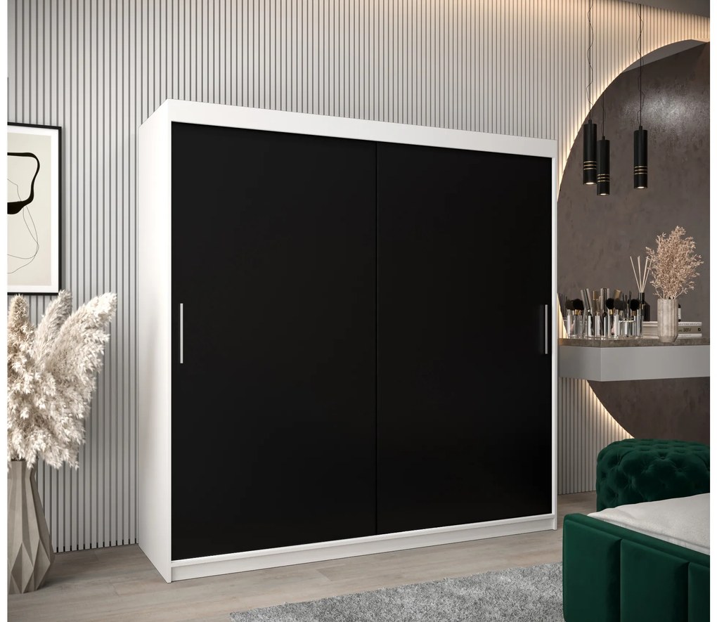 Dulap de haine 200 cm Toki (alb mat + negru mat). 1064846