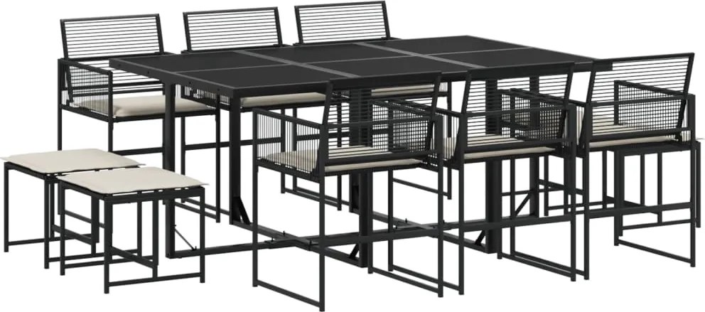 vidaXL Set mobilier de exterior cu perne, 11 piese, negru, poliratan