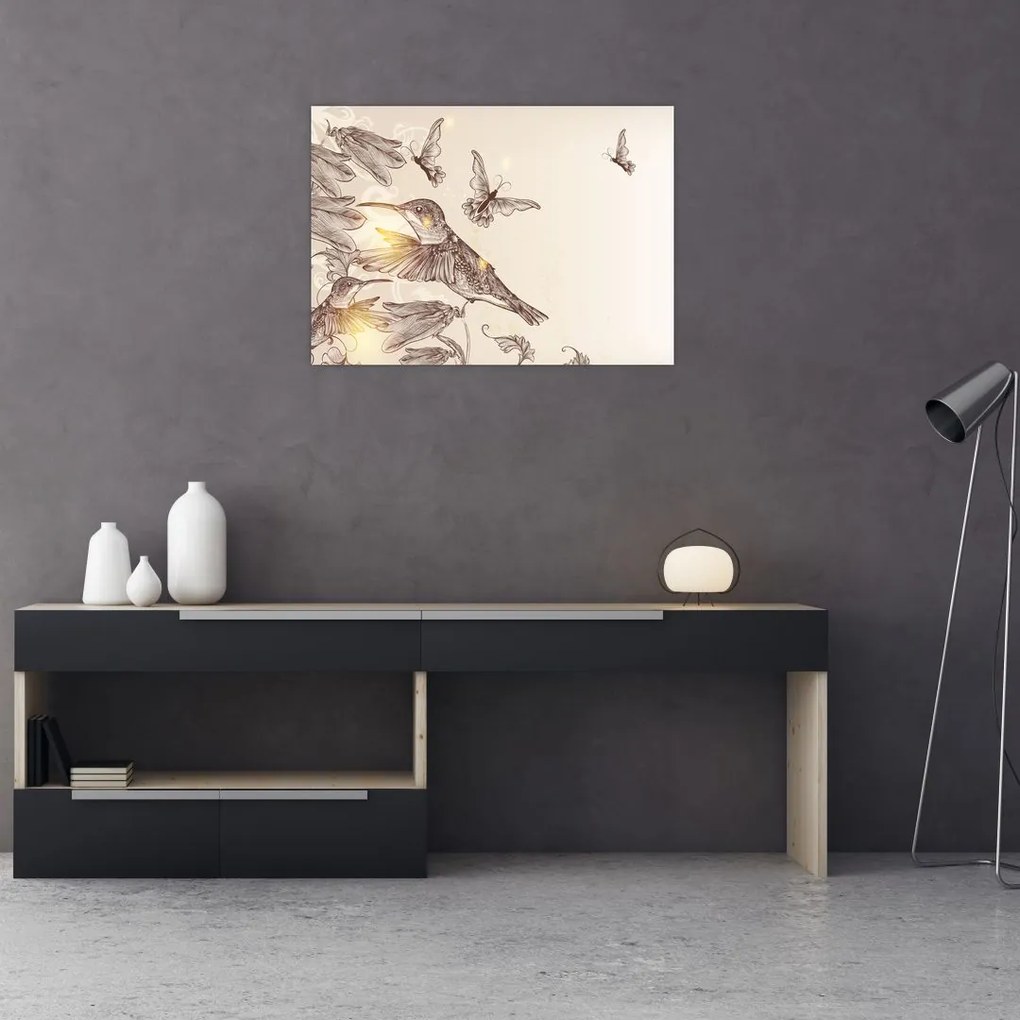 Tablou pe sticlă - Colibri (70x50 cm)