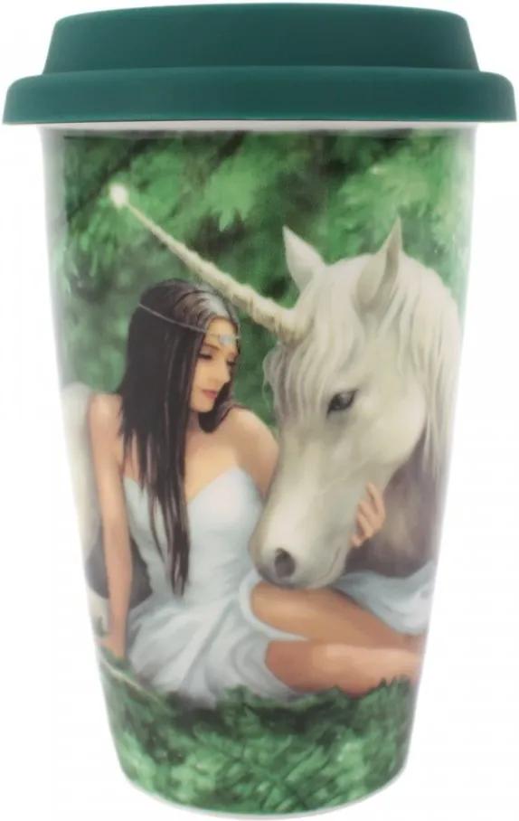 Cana termos cu capac pentru cafea, imprimeu cu unicorn, Inima Curata - Anne Stokes
