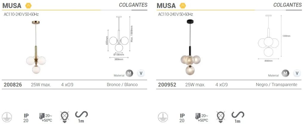 Lustra suspendata design modern MUSA 4 transparent/negru