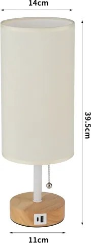 Brilagi - Lampă de masă TABLON cu port USB, 1xE27/25W/230V, stejar/alb/crem