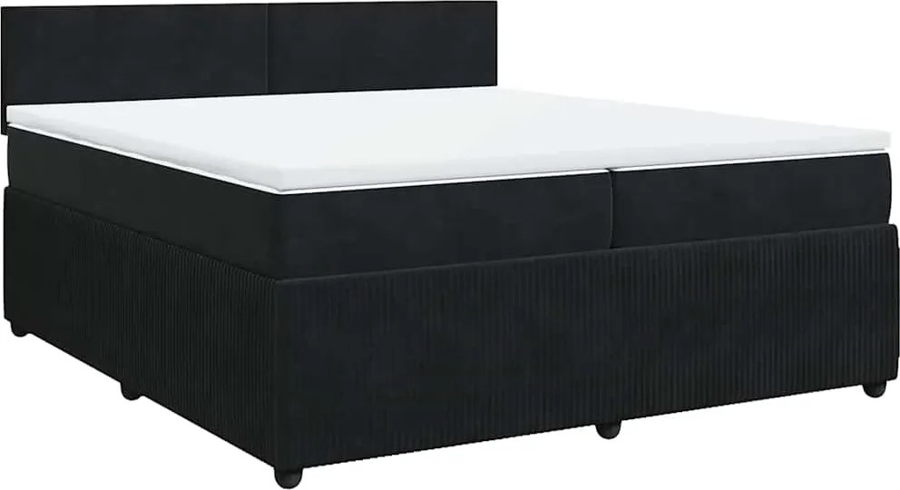 vidaXL Pat box spring cu saltea, negru, 200x200 cm, catifea