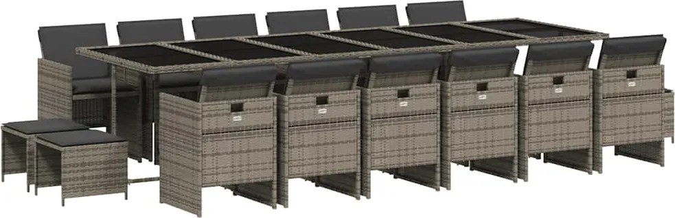 vidaXL Set mobilier de grădină cu perne, 17 piese, gri, poliratan