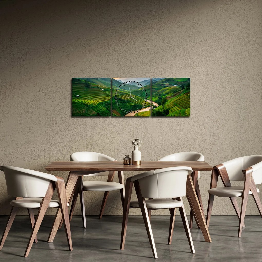 Tablou - Terase de orez II. (cu ceas) (90x30 cm)