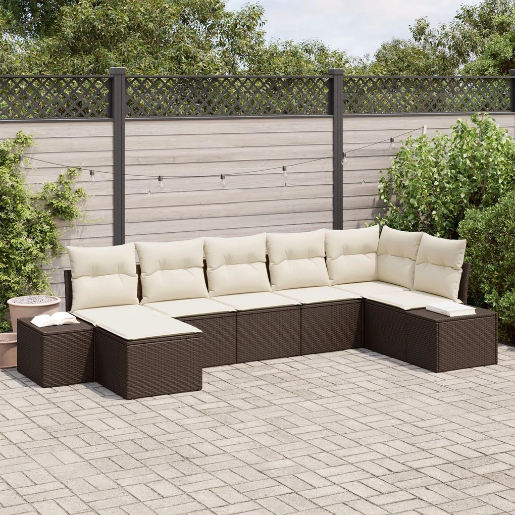 vidaXL Set de canapele pentru grădină cu pernă 7 pcs Maro Rattan poli