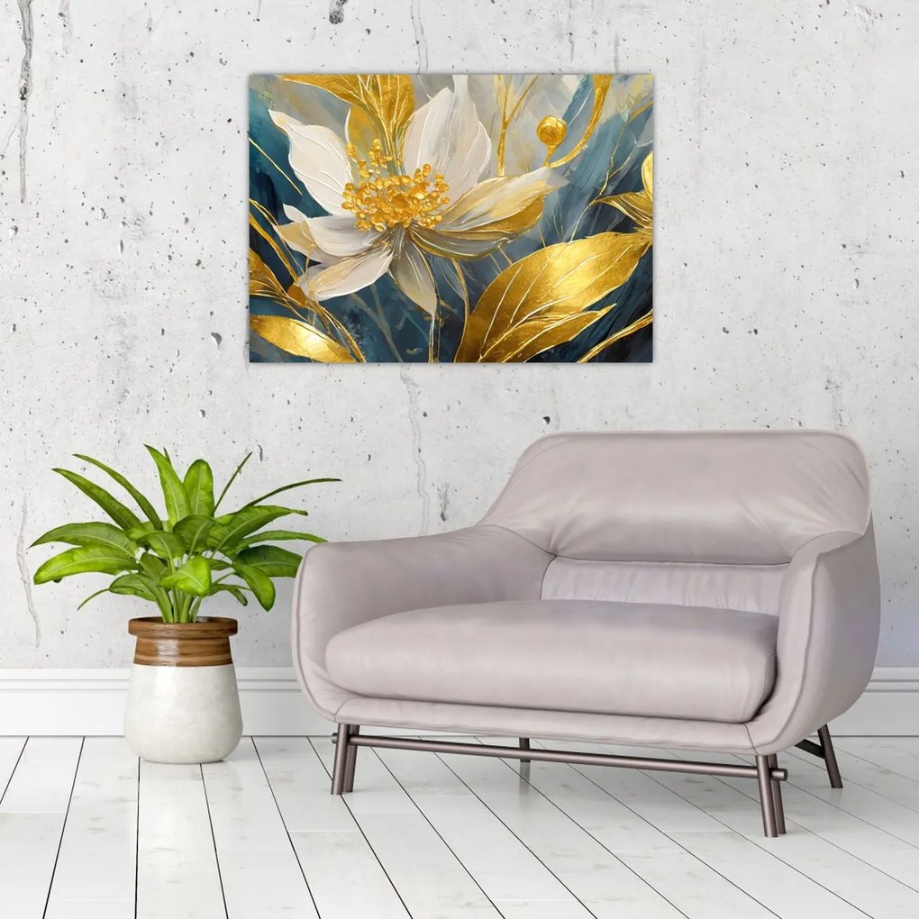 Tablou - Pictura de flori de aur (70x50 cm)