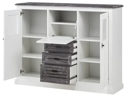 Comoda Bar Cu 2 Usi Si 3 Sertare Cabana Alb Si Antracite , 142.7 Cm