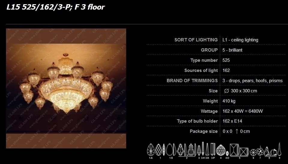 Lustra LUX, cristal Bohemia diametru 300cm, L15 525/162/3-P; F 3 floor