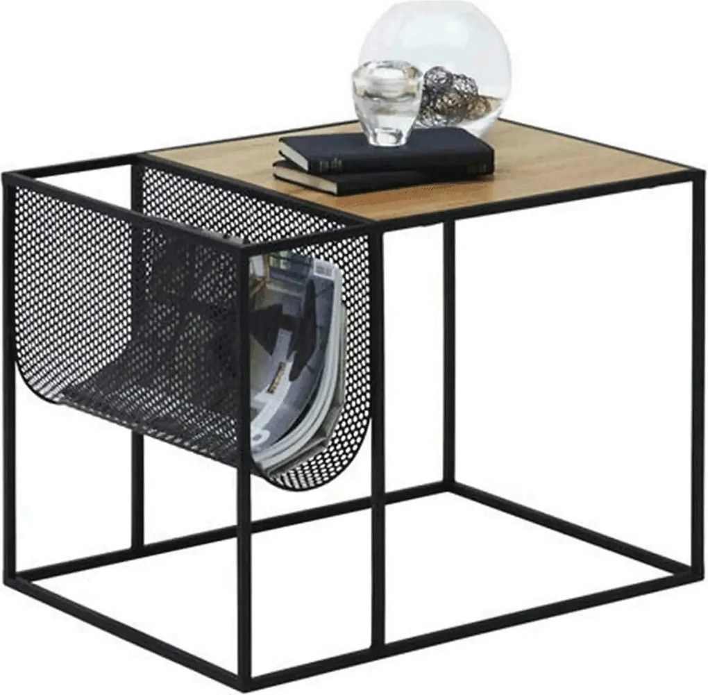 Masuta cafea FLYN, stejar/negru, metal, 55x40x45 cm