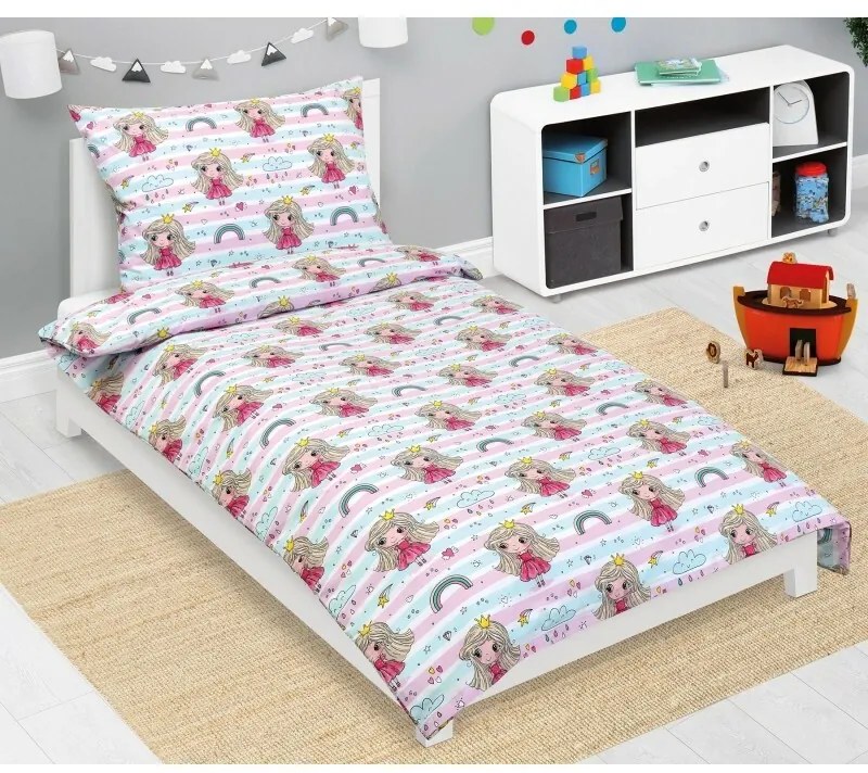 Lenjerie de pat din bumbac pentru copii BellatexJunior Princess roz, 140 x 200, 70 x 90 cm