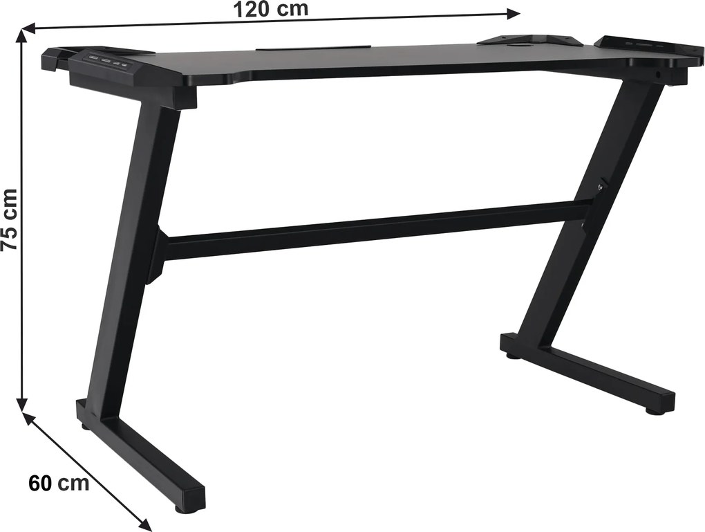 Birou PC/birou gaming, negru, JADIS