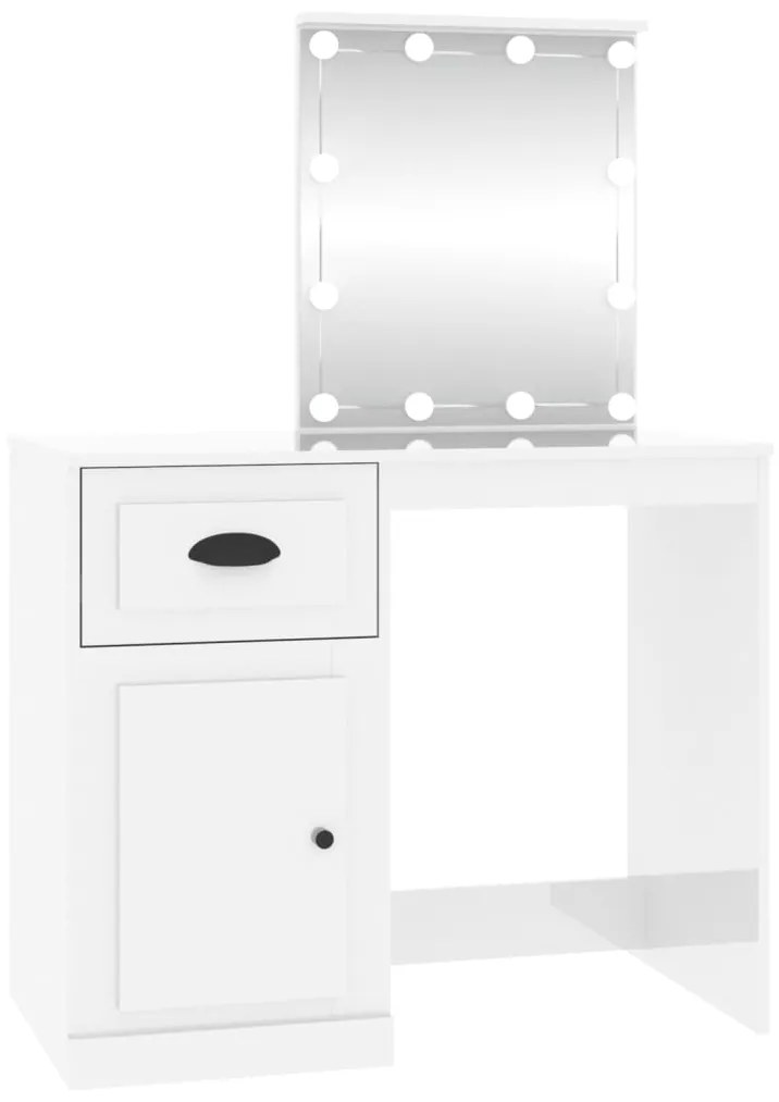 816770 vidaXL Masă de toaletă cu LED, alb extralucios, 90x50x132,5 cm, lemn