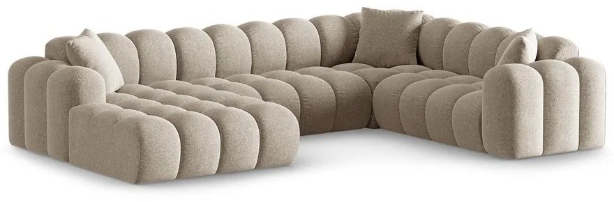 Colțar maro deschis cu tapițerie din chenille (cu colț pe partea dreaptă/în formă de "U") Treno – Cosmopolitan Design