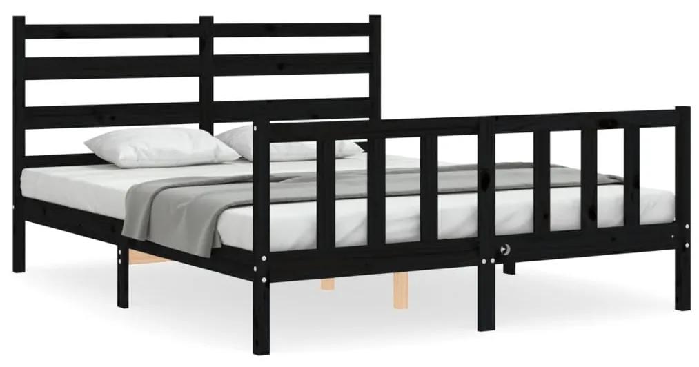 3192045 vidaXL Cadru de pat cu tăblie, negru, king size, lemn masiv