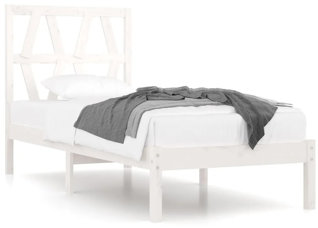3103959 vidaXL Cadru de pat 2FT6 Small Single, alb, 75x190 cm, lemn masiv pin