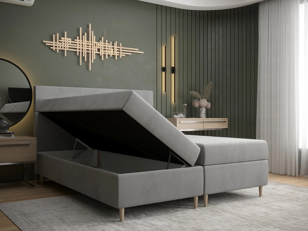 Pat matrimonial Boxspring 140 cm Flu Comfort (albastru închis) (cu saltea și sp. depozitare). 1055914