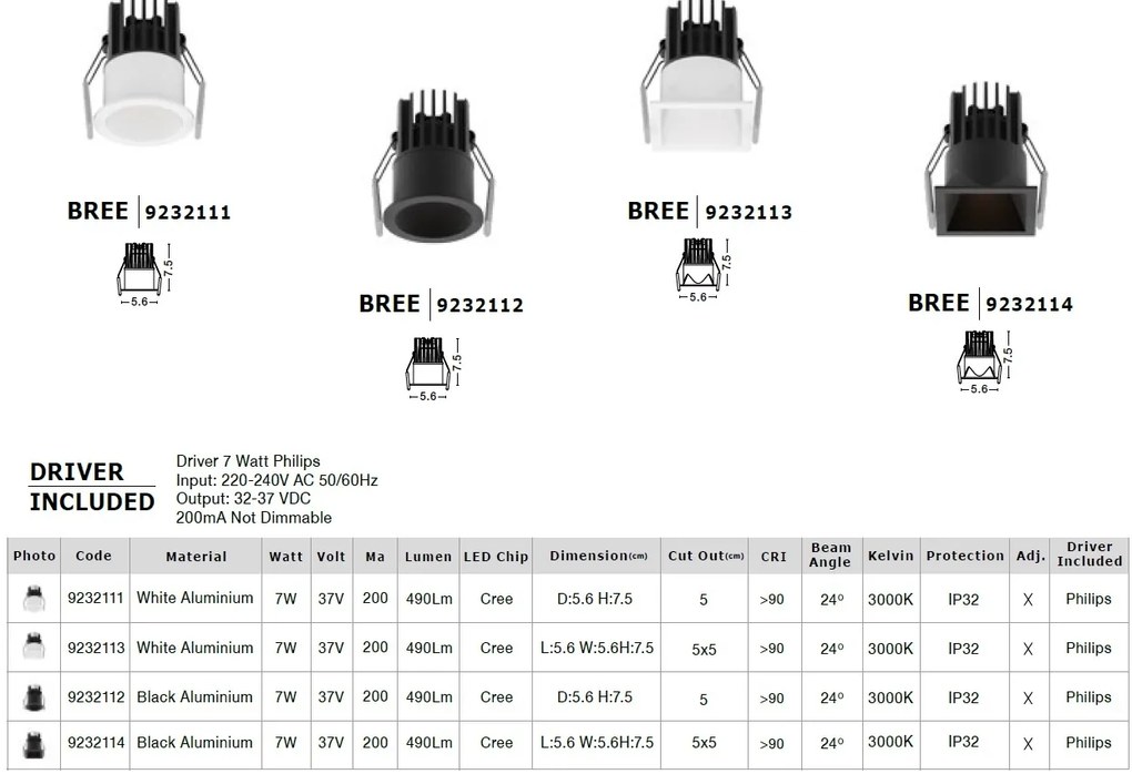 Spot LED incastrabil pentru tavan fals BREE negru NVL-9232114
