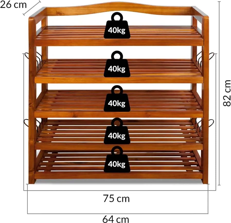 Raft pentru pantofi RUSTIC, 5 polițe, 75x26x82cm, maro natural Casaria