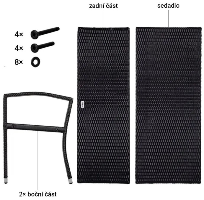 STILISTA Bancă de grădină din poliratan, 122 x 52 cm, negru