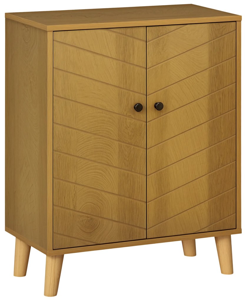 HOMCOM Dulap Vintage cu Uși Chevron Duble și Picioare din Lemn de Pin, Efect de Lemn Natural, Design Retro | Aosom Romania