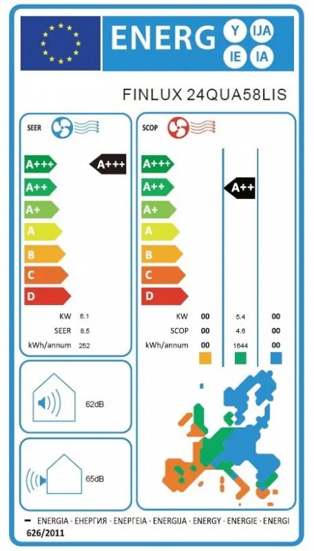 Aparat de aer conditionat inverter Finlux 24QUA58LIS, 24000 BTU, 55 m², A+++, Wi-Fi, Incalzire unitate exterioara, Filtru cu plasma, suflare 4D, Alb