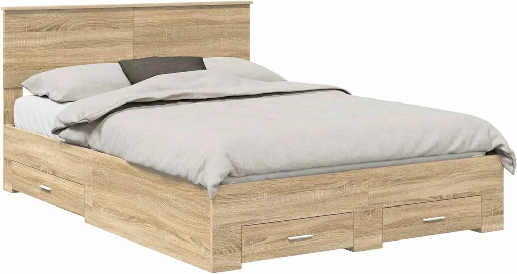 vidaXL Cadru de pat cu sertar Stejar Sonoma 140 x 190 cm Lemn compozit