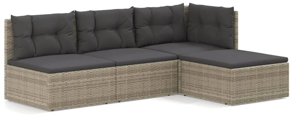 3187189 vidaXL Set mobilier de grădină cu perne, 4 piese, gri, poliratan