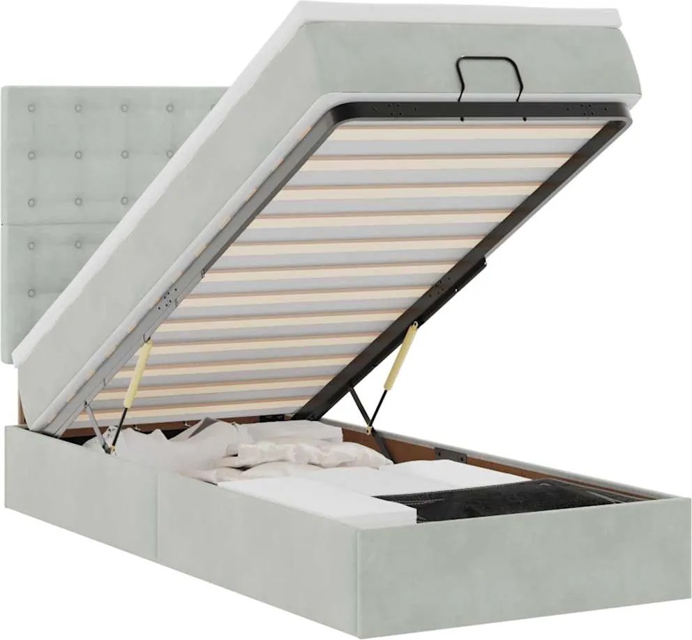 vidaXL Cadru de pat otoman cu saltele Gri deschis 100x200cm catifea