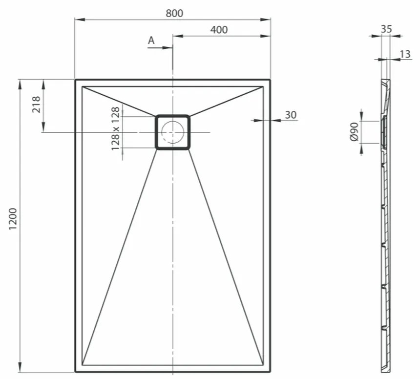 Cadita dus compozit slim antracit 120x80 cm Deante, Correo 1200x800 mm, Antracit