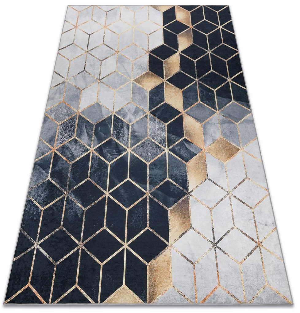 ANDRE 1171 covor lavabil cub, geometric anti-alunecare - negru / aur - SECUNDAR-COTATI PRODUSUL