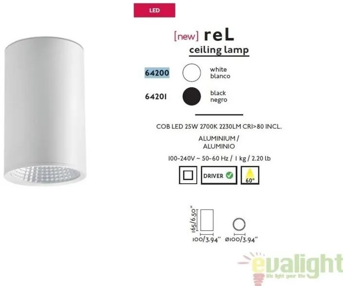 Plafonier, spot negru cu iluminat LED, REL-G 64201