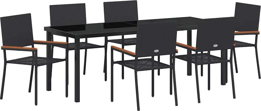 vidaXL Set de masă pentru grădină cu pernă 7 pcs Negru poliratan