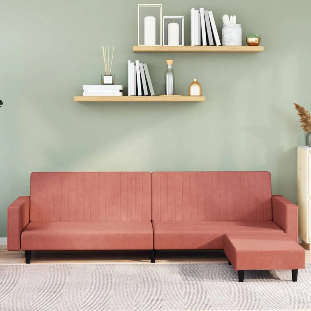 3081869 vidaXL Canapea extensibilă cu taburet, 2 locuri, roz, catifea