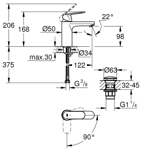 GROHE 23928000 - Baterie pentru lavoar DN 15, mărime M, crom lucios