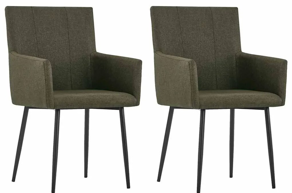 vidaXL Scaune de bucătărie cu cotiere, 2 buc, maro, textil